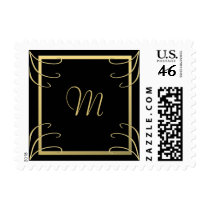 Elegant Black and Gold Monogram Postage
