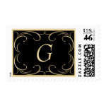 Elegant Black and Gold Monogram Postage Stamps stamp