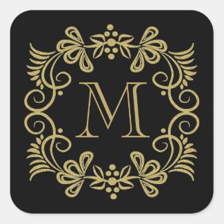 Elegant Black And Gold Monogram Stickers Square Sticker