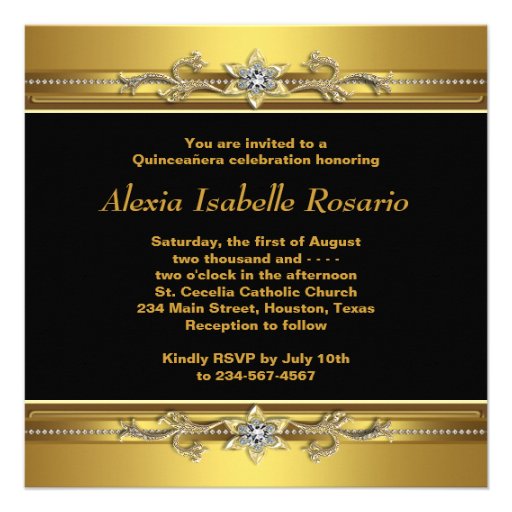 Elegant Black and Gold Photo Quinceanera Custom Invites