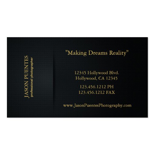 Elegant Black and Gold Professional Photographer Business Cards (back side)