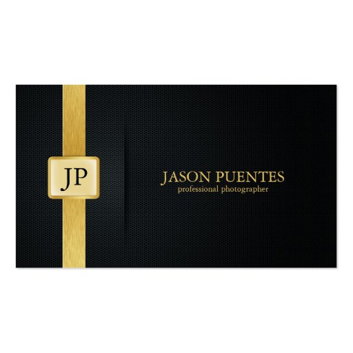 Elegant Black and Gold Professional Photographer Business Cards (front side)