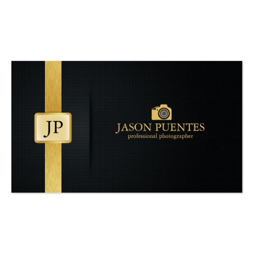 Elegant Black and Gold Professional Photographer Business Card (front side)