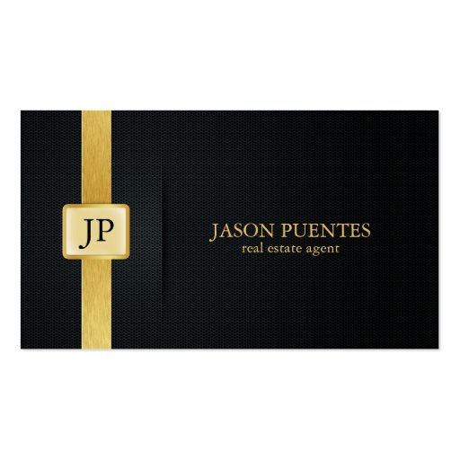 Elegant Black and Gold real estate agent Business Cards (front side)