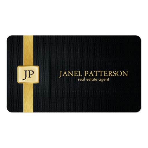 Elegant Black and Gold Real Estate Agent Business Cards (front side)