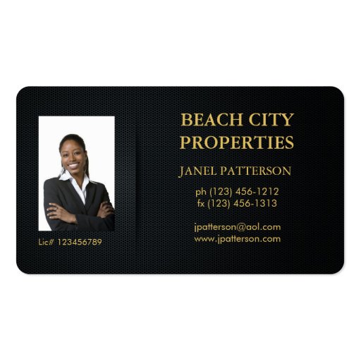 Elegant Black and Gold Real Estate Agent Business Cards (back side)
