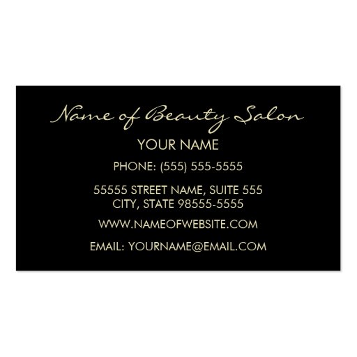 Elegant Black and Gold Salon Hairstylist Scissors Business Card Templates (back side)