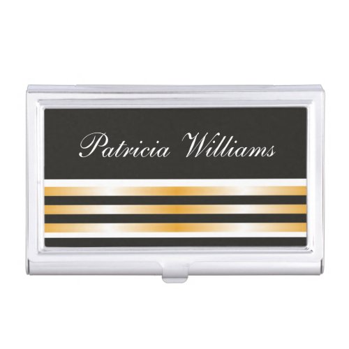 Elegant Black And Gold Stripes Personalized Case For Business Cards