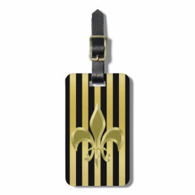 Elegant Black and Gold Stripes with Fleur-de-Lis Travel Bag Tags