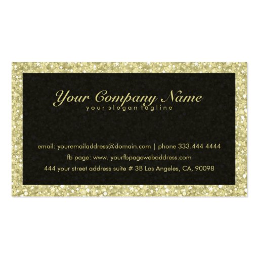 Elegant Black And Gold Tones Glitter & Sparkles Business Card (back side)
