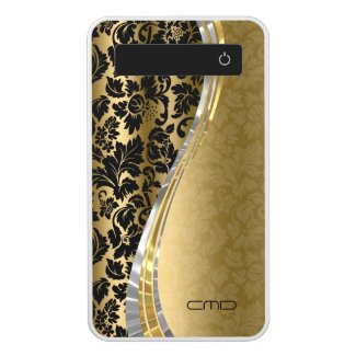Elegant Black And Gold Vintage Floral Damask Power Bank