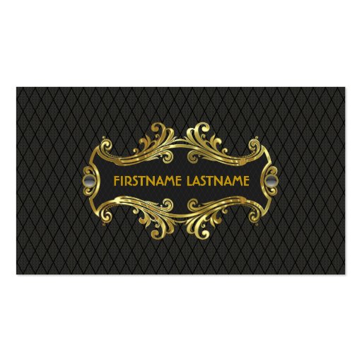 Elegant Black And Gold Vintage Gold Lace Frame Business Cards (front side)