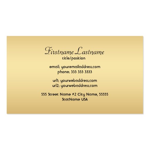 Elegant Black And Gold Vintage Gold Lace Frame Business Card (back side)