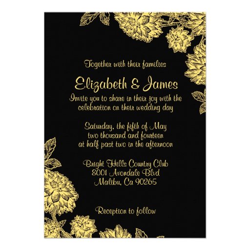 Elegant Black And Gold Wedding Invitations 5" X 7" Invitation Card | Zazzle