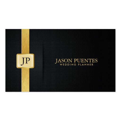 Elegant Black and Gold Wedding Planner Business Card (front side)