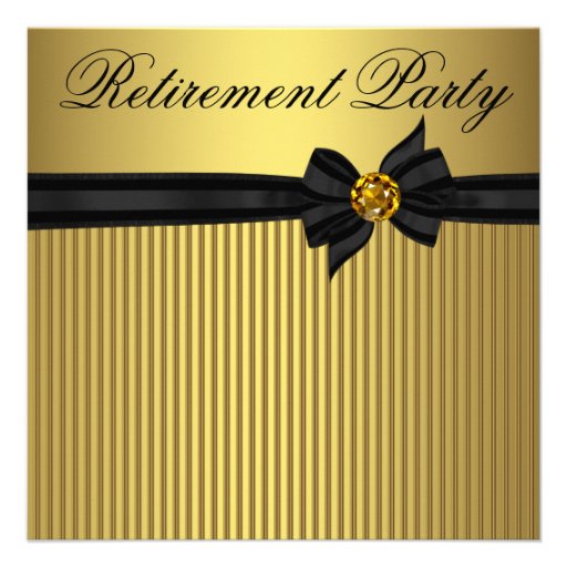 Elegant Black and Gold  Womans Retirement Party Custom Invite (front side)