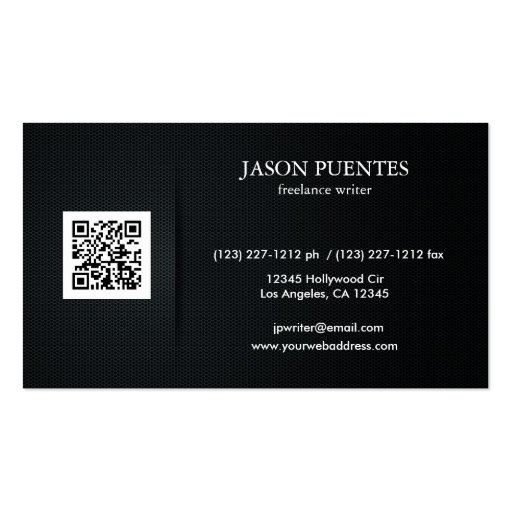 Elegant Black and Gold Writer's Business Card Templates (back side)