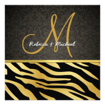 Elegant Black and Gold Zebra stripes & Damask Personalized Invites