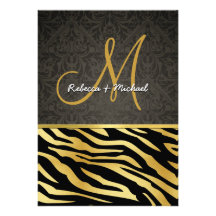 Elegant Black and Gold Zebra stripes & Damask Announcements