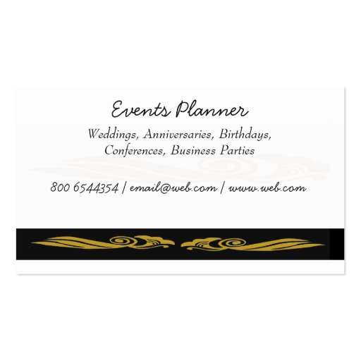 Elegant Black and Golden Events Planning Business Cards (back side)