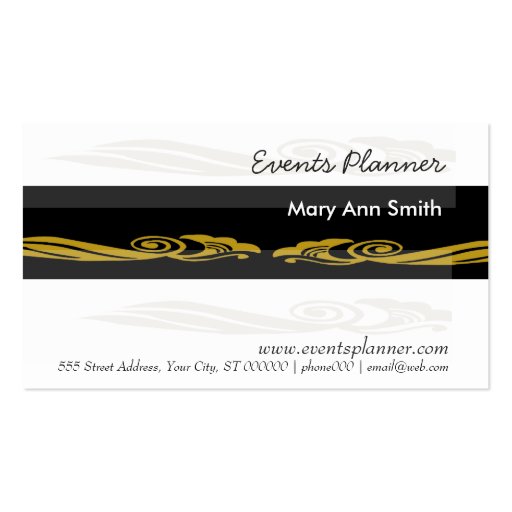 Elegant Black and Golden Events Planning Business Cards (front side)