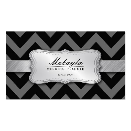 Elegant Black and Gray Chevron Pattern Business Card Templates (front side)