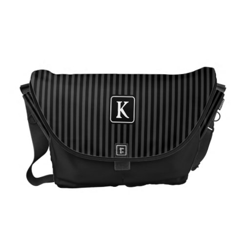 Elegant black and gray stripes monogram bag rickshaw_messengerbag
