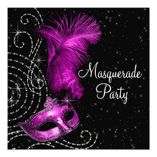 Elegant Black and Hot Pink Masquerade Party Custom Invitation
