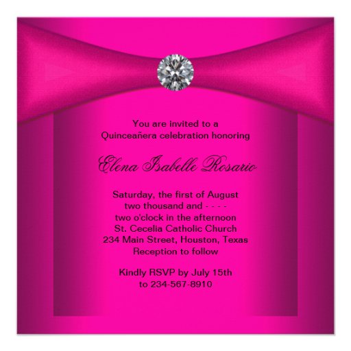 Elegant Black and Hot Pink Qiunceanera Personalized Invitations