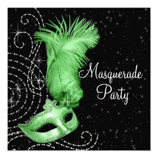 Elegant Black and Lime Green Masquerade Party Personalized Invitation