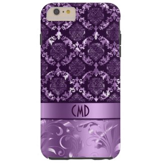 Elegant Black And Metallic Purple Damasks & Lace Tough iPhone 6 Plus Case
