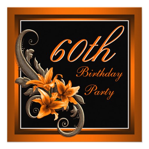 Elegant Black and Orange Tiger Lily Birthday Party Custom Invitations