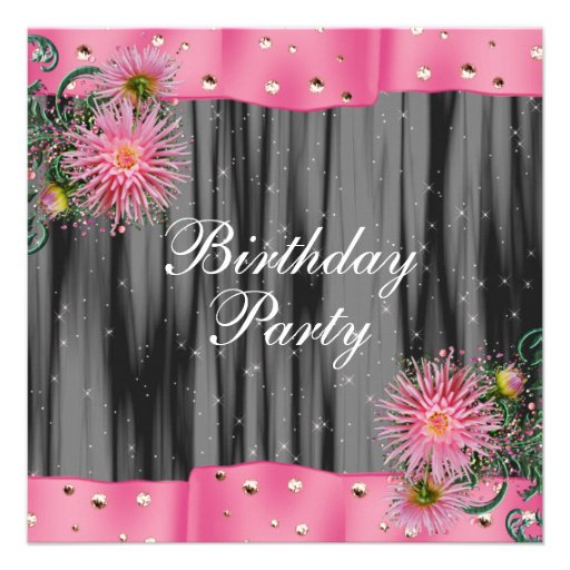 Elegant Black And Pink Dahlia Birthday Party Invite
