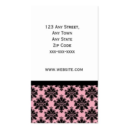Elegant Black and Pink Damask Business Card (back side)