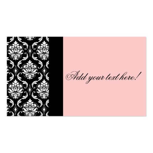 Elegant Black and Pink Damask Business Card (front side)