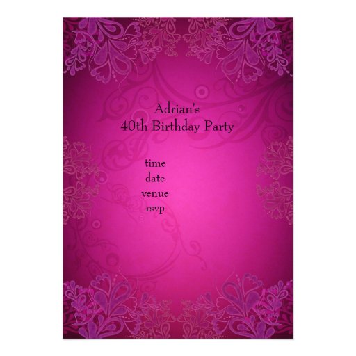Elegant Black and Pink Fabulous 40th Birthday Personalized Invite