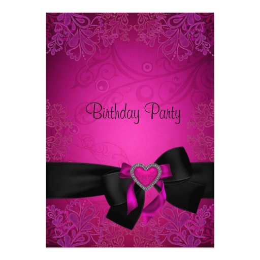 Elegant Black and Pink Fabulous 40th Birthday Personalized Invite