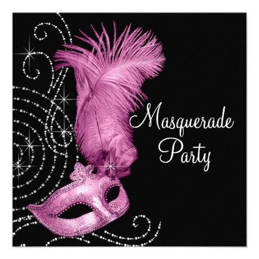 Elegant Black and Pink Masquerade Party Personalized Invites
