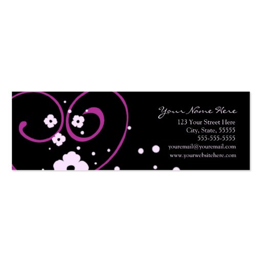 Elegant Black and Pink Swirls Business Cards (back side)