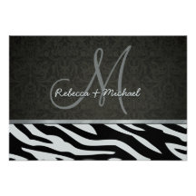 Elegant Black and Platinum Silver Zebra Stripes Custom Invitation