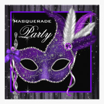 Elegant Black and Purple Masquerade Party invitations