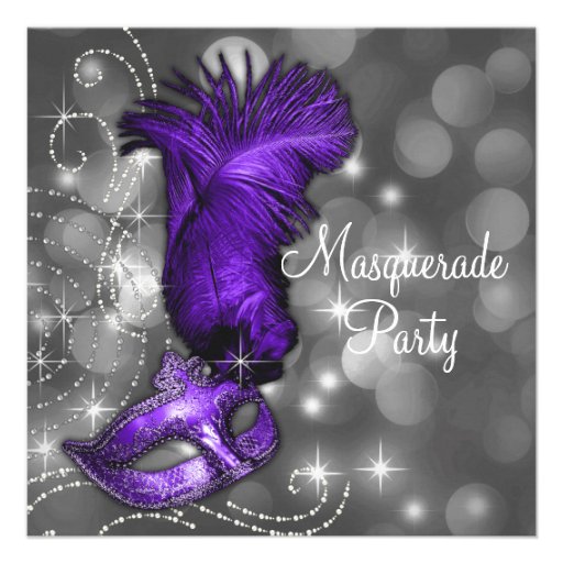 Elegant Black and Purple  Masquerade Party Custom Invite