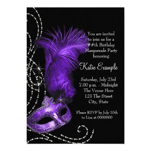 Elegant Black and Purple Masquerade Party Announcement