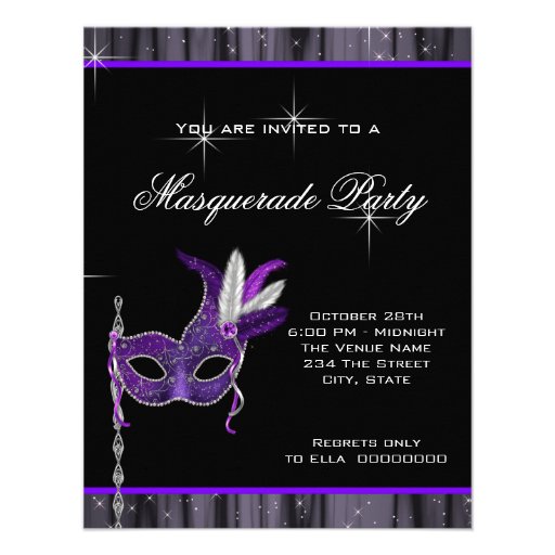 Elegant Black and Purple Masquerade Party Invitation