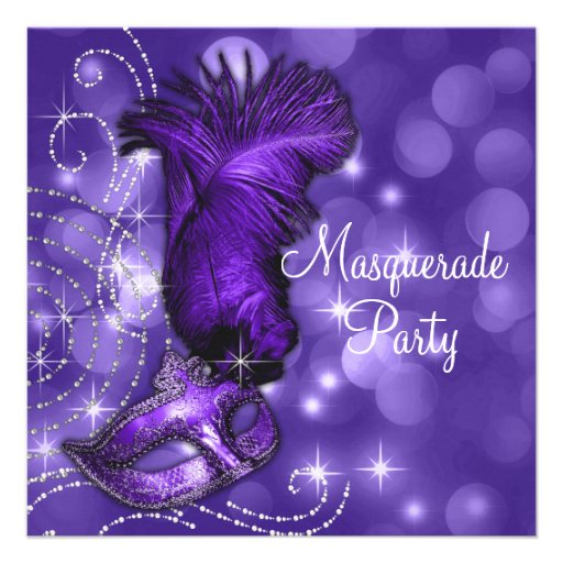 Elegant Black and Purple  Masquerade Party Custom Invitations