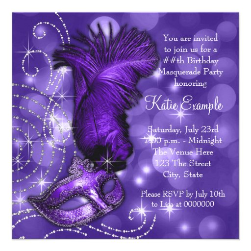 Elegant Black and Purple  Masquerade Party Custom Invitations