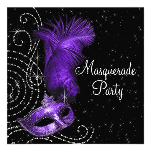 Elegant Black and Purple  Masquerade Party Custom Invitation (front side)