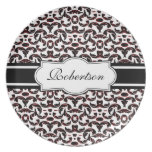 Elegant Black and Red Damask Pattern Plate