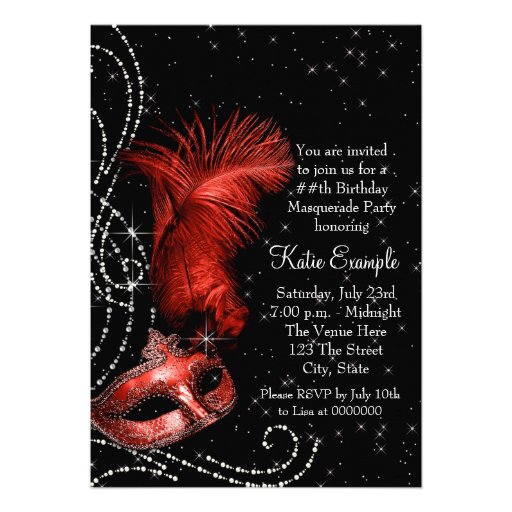 Elegant Black and Red Masquerade Party Cards