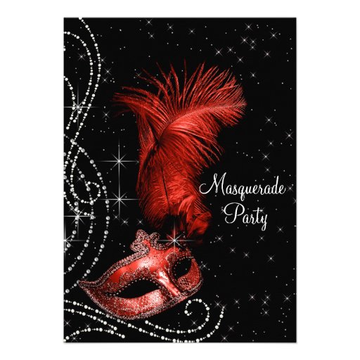 Elegant Black and Red Masquerade Party Cards
